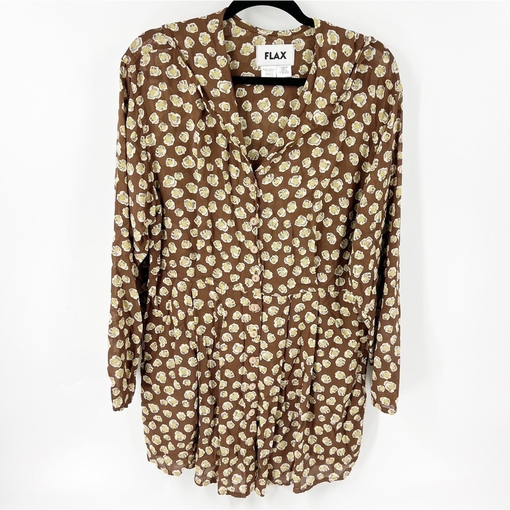 ✅FLAX BROWN FLORAL BUTTON FRONT TUNIC DRESS SIZE SMALL
